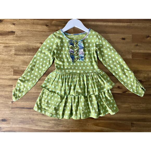 Mustard Pie Green Blue Dot Ruffled Tiered Long Sleeve Knit Tunic Top 6 - Picture 2 of 9